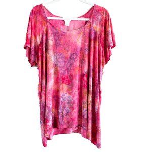 Women's Brittany Black 2X Pink Short Sleeved Blouse